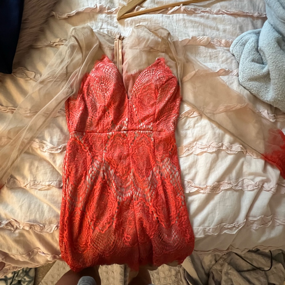 red mesh dress